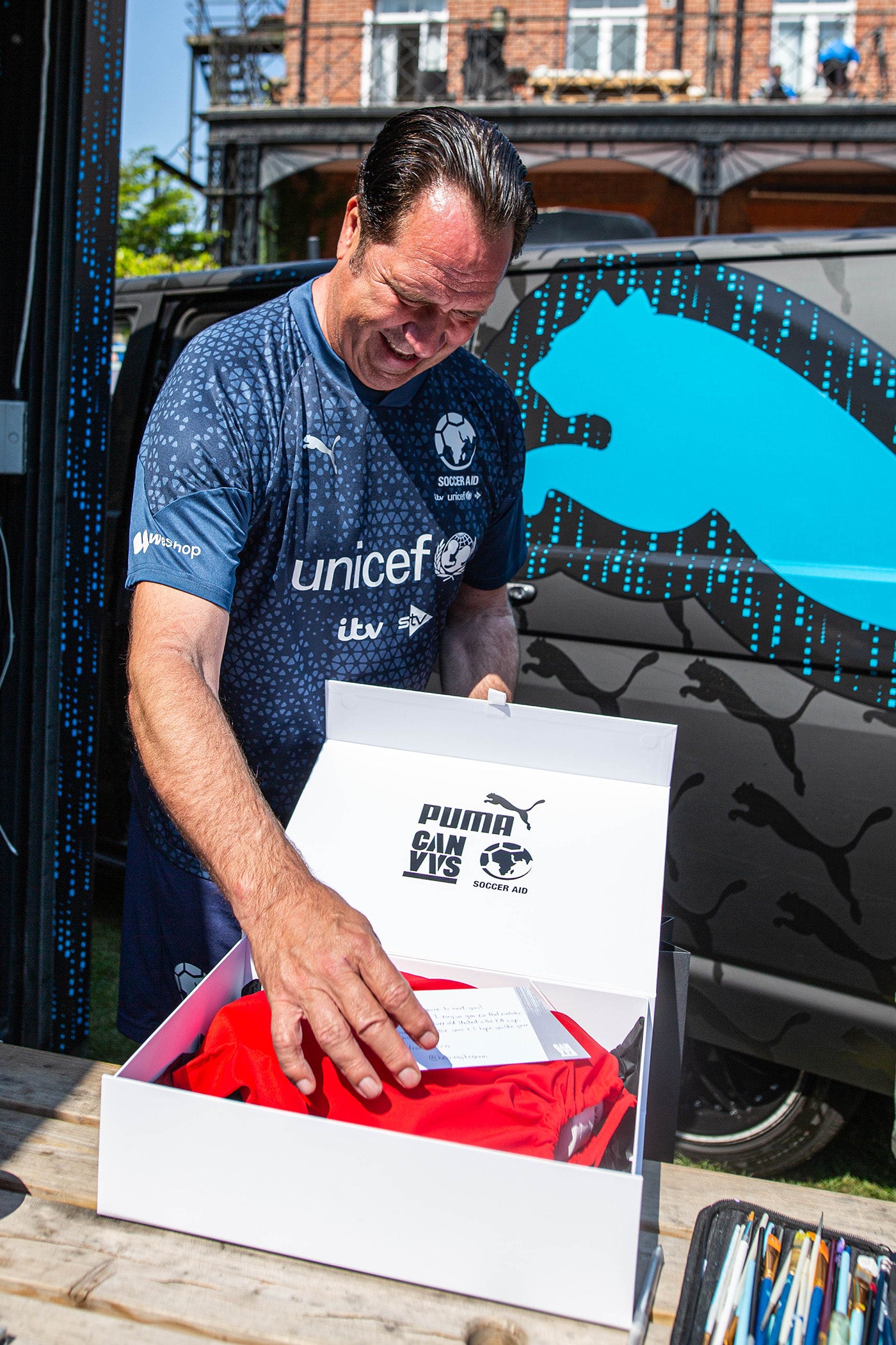 Footballer David Seaman Collects His Custom Sneakers From The Canvvs Stand